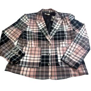 NWT Cato single breasted light weight Black/Pink plaid blazer size XL